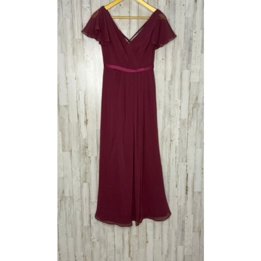 David's Bridal Women's Burgundy Chiffon Gown Off Shoulder Formal Dress Size 2